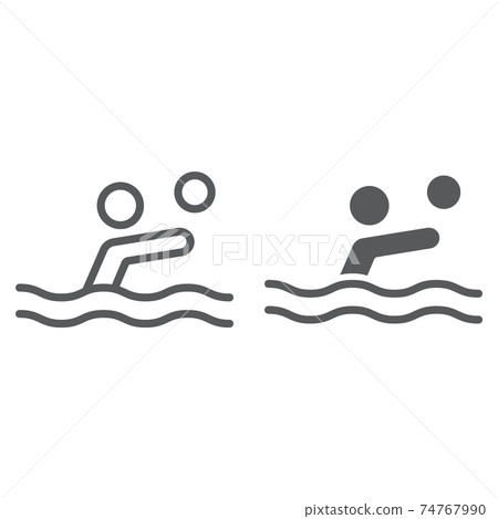 Water polo line and glyph icon, sport and water, swimmer with ball sign, vector graphics, a linear pattern on a white background. Water polo line and glyph icon, sport and water, swimmer with ball sign, vector graphics, a linear pattern on a white background. 74767990