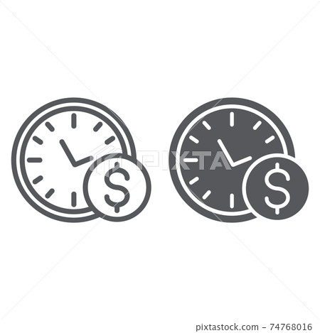 Time is money line and glyph icon, hour and finance, clock and dollar sign, vector graphics, a linear pattern on a white background. Time is money line and glyph icon, hour and finance, clock and dollar sign, vector graphics, a linear pattern on a white background. 74768016
