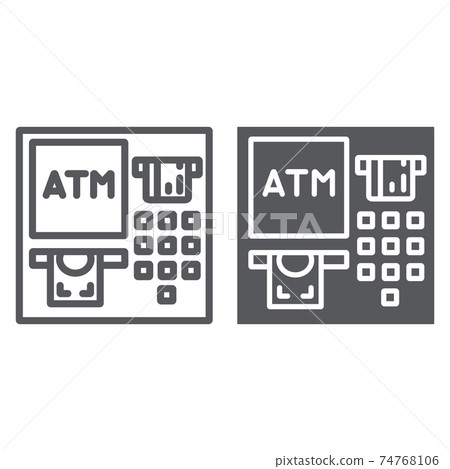 ATM line and glyph icon, finance and cash, banking machine sign, vector graphics, a linear pattern on a white background. ATM line and glyph icon, finance and cash, banking machine sign, vector graphics, a linear pattern on a white background. 74768106