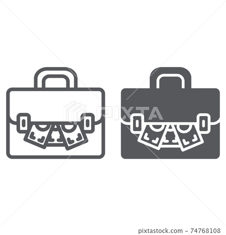 Briefcase with money line and glyph icon, finance and banking, suitcase and cash sign, vector graphics, a linear pattern on a white background. Briefcase with money line and glyph icon, finance and banking, suitcase and cash sign, vector graphics, a linear pattern on a white background. 74768108