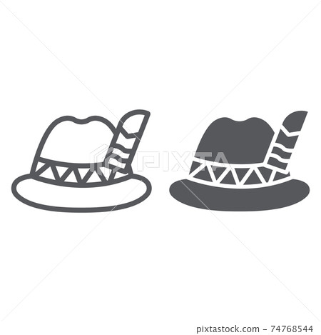 Oktoberfest hat line and glyph icon, bavarian and cap, bavaria hat sign, vector graphics, a linear pattern on a white background. 74768544