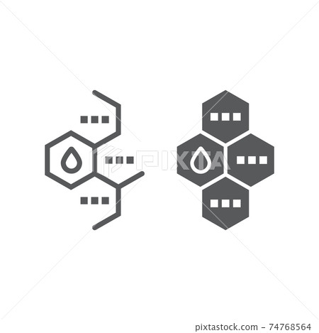 Oil molecule line and glyph icon, chemical and molecular, oil formula sign, vector graphics, a linear pattern on a white background. 74768564