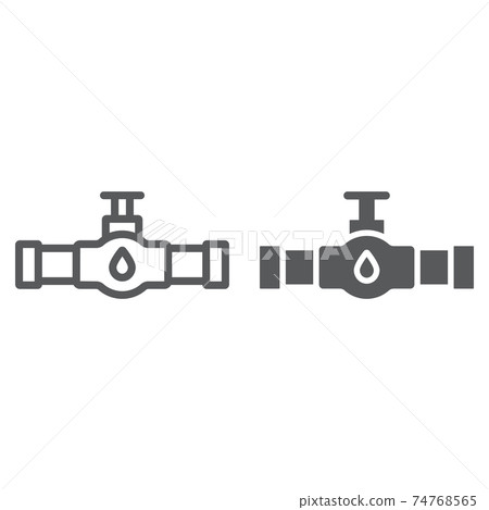 Oil valve line and glyph icon, faucet and tube, pipe with valve sign, vector graphics, a linear pattern on a white background. 74768565