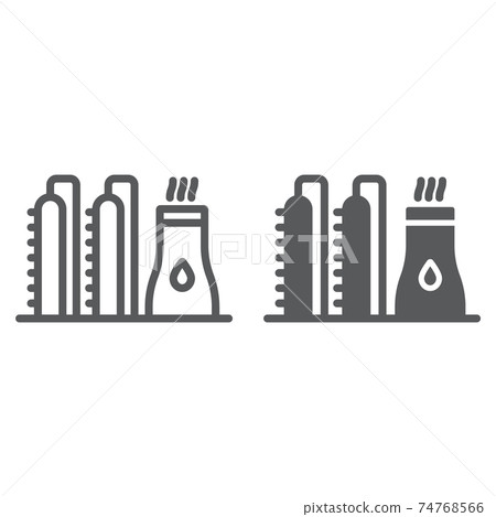 Oil plant line and glyph icon, industy and refinery, power factory sign, vector graphics, a linear pattern on a white background. 74768566