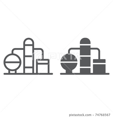 Refinery line and glyph icon, fuel and plant, oil factory sign, vector graphics, a linear pattern on a white background. 74768567