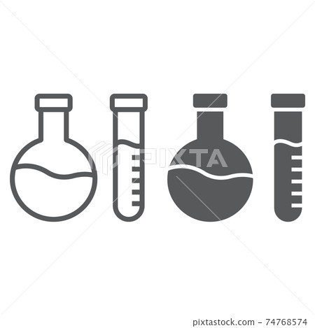 Chemical analysis line and glyph icon, laboratory and flask, tube test sign, vector graphics, a linear pattern on a white background. 74768574