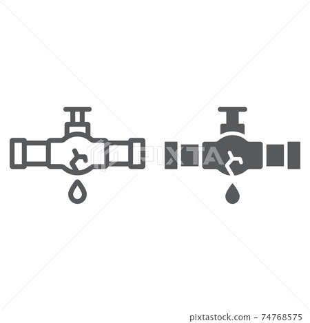 Burst oil pipe line and glyph icon, crack and plumber, oil leak sign, vector graphics, a linear pattern on a white background. Burst oil pipe line and glyph icon, crack and plumber, oil leak sign, vector graphics, a linear pattern on a white background. 74768575