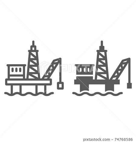 Oil platform line and glyph icon, industrial and derrick, oil rig sign, vector graphics, a linear pattern on a white background. 74768586