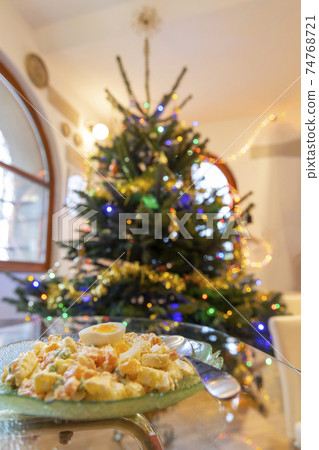 Czech traditional potato salad with Christmas tree 74768721