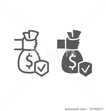 Investment insurance line and glyph icon, protection and money, finance safety sign, vector graphics, a linear pattern on a white background. 74768837