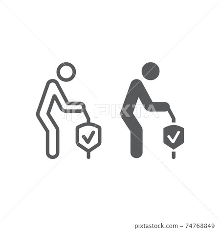 Pension insurance line and glyph icon, human and protection, old people care sign, vector graphics, a linear pattern on a white background. Pension insurance line and glyph icon, human and protection, old people care sign, vector graphics, a linear pattern on a white background. 74768849