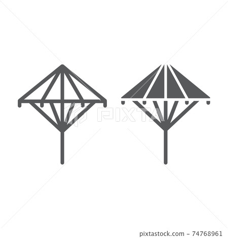 Wagasa line and glyph icon, asian and accessories, japanese umbrella sign, vector graphics, a linear pattern on a white background. 74768961