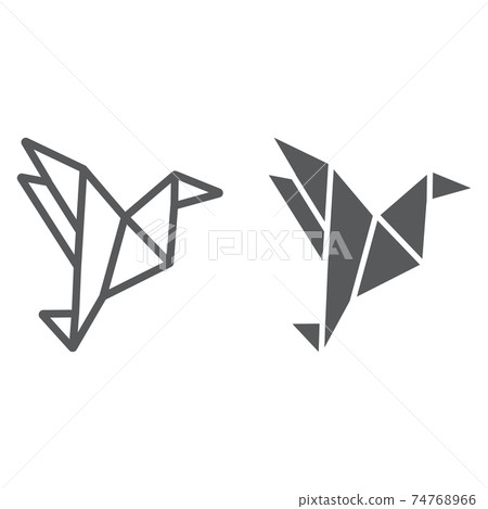 Origami line and glyph icon, geometric and asian, paper bird sign, vector graphics, a linear pattern on a white background. Origami line and glyph icon, geometric and asian, paper bird sign, vector graphics, a linear pattern on a white background. 74768966