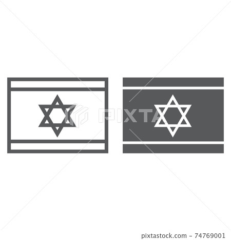 Israel flag line and glyph icon, national and country, israeli flag sign, vector graphics, a linear pattern on a white background. Israel flag line and glyph icon, national and country, israeli flag sign, vector graphics, a linear pattern on a white background. 74769001