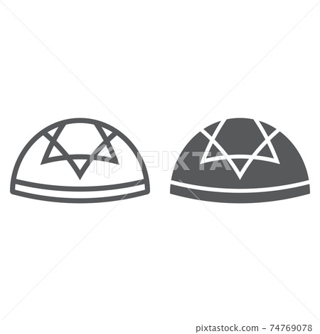 Kippah line and glyph icon, national and hat, hebrew bale sign, vector graphics, a linear pattern on a white background. Kippah line and glyph icon, national and hat, hebrew bale sign, vector graphics, a linear pattern on a white background. 74769078