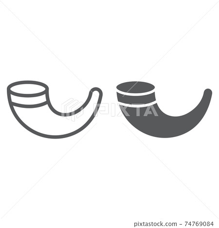 Shofar line and glyph icon, religion and israel, jewish horn sign, vector graphics, a linear pattern on a white background. Shofar line and glyph icon, religion and israel, jewish horn sign, vector graphics, a linear pattern on a white background. 74769084