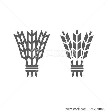 Barley line and glyph icon, harvest and rye, wheat sign, vector graphics, a linear pattern on a white background. Barley line and glyph icon, harvest and rye, wheat sign, vector graphics, a linear pattern on a white background. 74769086