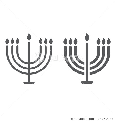 Big menorah line and glyph icon, hanukkah and religion, candle sign, vector graphics, a linear pattern on a white background. Big menorah line and glyph icon, hanukkah and religion, candle sign, vector graphics, a linear pattern on a white background. 74769088