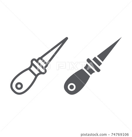 Awl line and glyph icon, craft and sew, pricker sign, vector graphics, a linear pattern on a white background. 74769106
