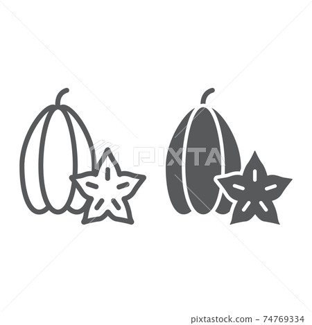 Carambola line and glyph icon, vitamin and food, star fruit sign, vector graphics, a linear pattern on a white background. 74769334