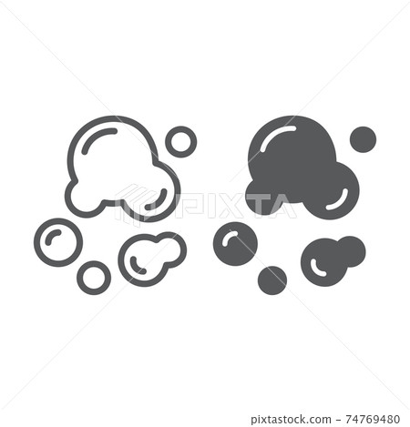 Soap bubbles line and glyph icon, laundry and wash, water bubble sign, vector graphics, a linear pattern on a white background. 74769480