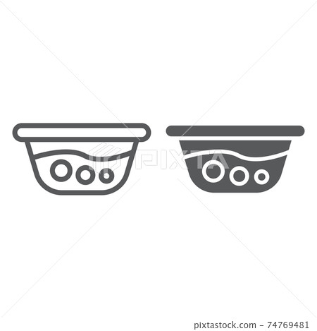 Basin with water line and glyph icon, laundry and wash, washbowl sign, vector graphics, a linear pattern on a white background. 74769481