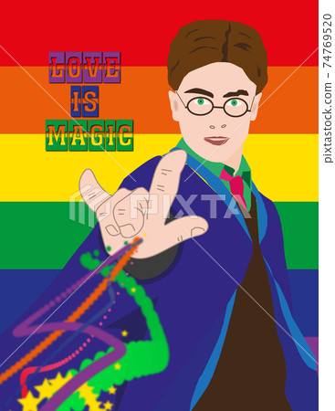 Vector illustration with a wizard telling that love is magic 74769520