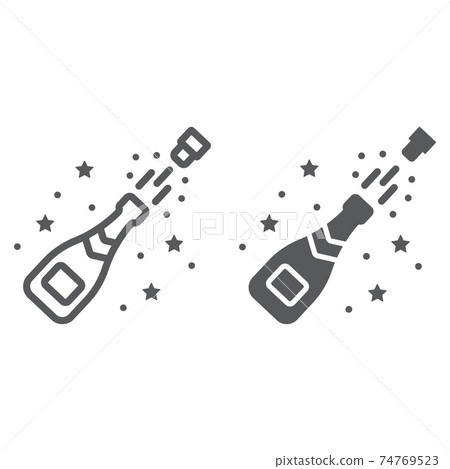 Champagne bottle line and glyph icon, party and drink, alcohol sign, vector graphics, a linear pattern on a white background. 74769523