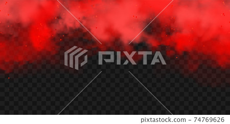 Realistic red colorful smoke clouds, mist effect. Fog isolated on transparent background. Vapor in Realistic red colorful smoke clouds, mist effect. Fog isolated on transparent background. Vapor in 74769626