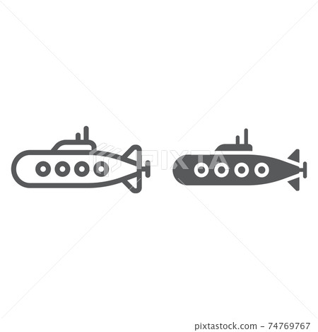 Military submarine line and glyph icon, marine and military, army sub sign, vector graphics, a linear pattern on a white background. Military submarine line and glyph icon, marine and military, army sub sign, vector graphics, a linear pattern on a white background. 74769767