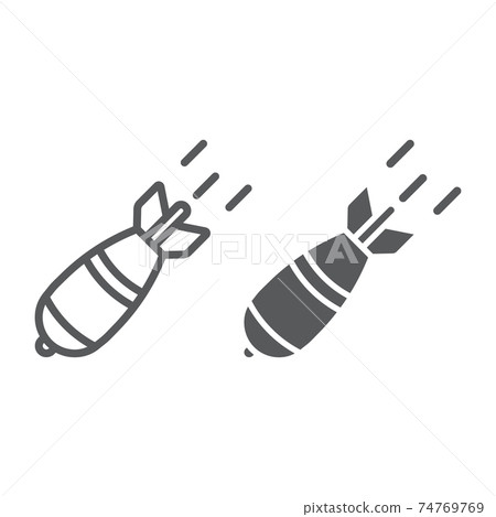 Atomic bomb line and glyph icon, army and military, rocket bomb sign, vector graphics, a linear pattern on a white background. Atomic bomb line and glyph icon, army and military, rocket bomb sign, vector graphics, a linear pattern on a white background. 74769769