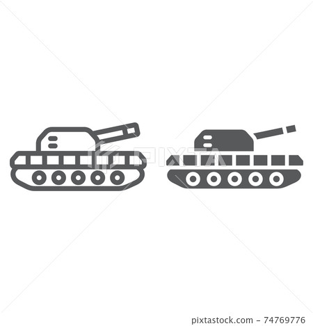 Army tank line and glyph icon, army and force, armature sign, vector graphics, a linear pattern on a white background. 74769776