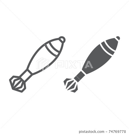 Mortar shell line and glyph icon, army and weapon, military bomb sign, vector graphics, a linear pattern on a white background. Mortar shell line and glyph icon, army and weapon, military bomb sign, vector graphics, a linear pattern on a white background. 74769778