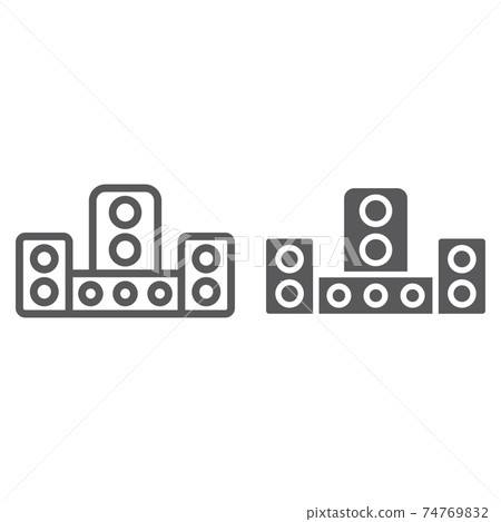 Audio system line and glyph icon, technology and device, sound system sign, vector graphics, a linear pattern on a white background. Audio system line and glyph icon, technology and device, sound system sign, vector graphics, a linear pattern on a white background. 74769832