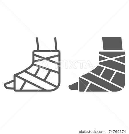Foot brace line and glyph icon, orthopedic and medical, ankle bandage sign, vector graphics, a linear pattern on a white background. Foot brace line and glyph icon, orthopedic and medical, ankle bandage sign, vector graphics, a linear pattern on a white background. 74769874