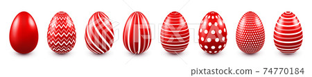 Colorful Easter eggs isolated on white background. Seasonal spring decoration element. Egg hunt game 74770184