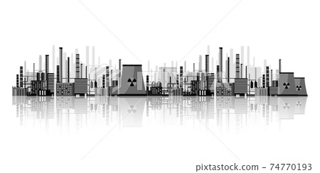 Urbanization, industrial background. Pipeline. Air pollution. Oil and gas fuel. Vector illustration. Urbanization, industrial background. Pipeline. Air pollution. Oil and gas fuel. Vector illustration. 74770193