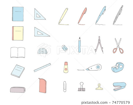Stationery icon set simple color 74770579