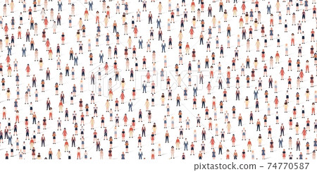 Crowd different people seamless background. Large group of citizen in flat style with shadows. Vector illustration 74770587