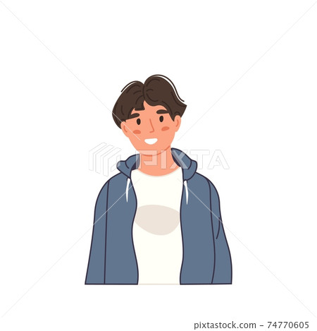 Smiling boy portrait in casual clothing in cartoon flat style. Kid avatar isolated on white. Happy teenager. Vector illustration character profile. 74770605