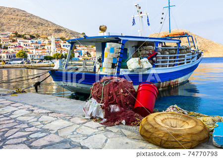 traditional Greek islands - Chalki with with fishing boats traditional Greek islands - Chalki with with fishing boats 74770798