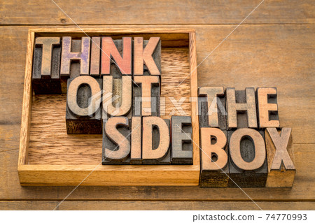 think outside the box concept in wood type think outside the box concept in wood type 74770993