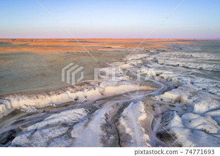 arroyo in northern Colorado prairie 74771693