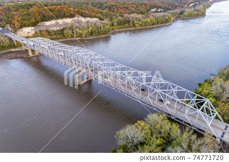 Missouri River bridge aerial view 74771720