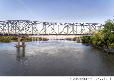 Missouri River bridge aerial view Missouri River bridge aerial view 74771721