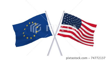 EU and American flags EU and American flags 74772137