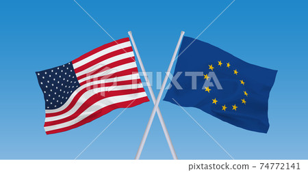 EU and American flags EU and American flags 74772141