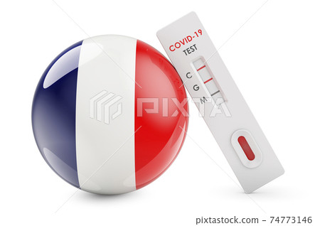 Diagnostic test for coronavirus in France. Antibody test COVID-19 with French flag, 3D rendering 74773146