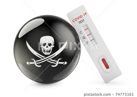 Antibody test COVID-19 with piracy flag, 3D rendering 74773161
