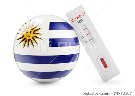 Diagnostic test for coronavirus in Uruguay. Antibody test COVID-19 with Uruguayan flag, 3D rendering Diagnostic test for coronavirus in Uruguay. Antibody test COVID-19 with Uruguayan flag, 3D rendering 74773167
